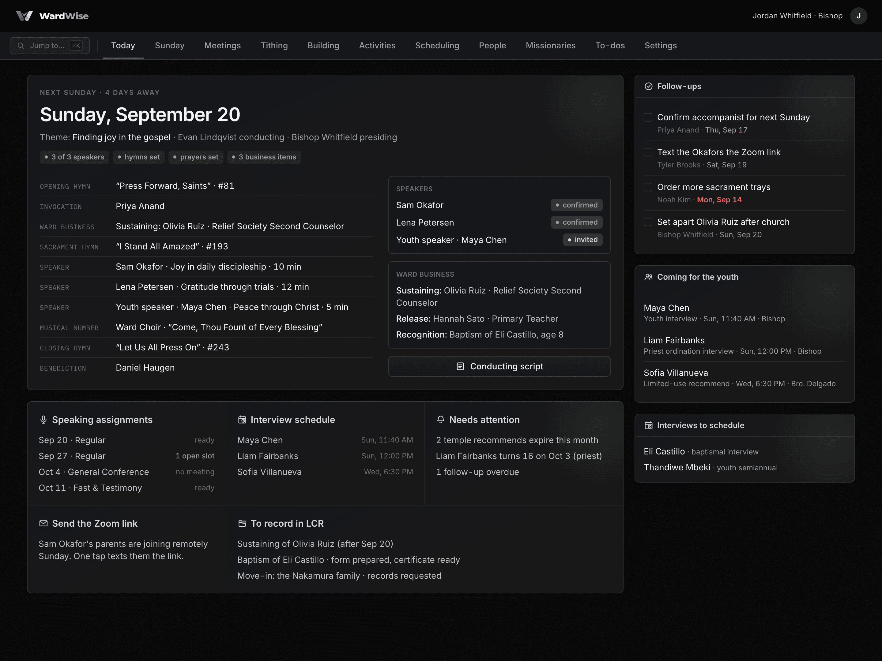 The Today screen in WardWise